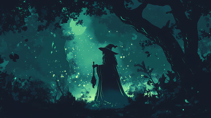 A reclusive and mysterious witch, living deep in the enchanted forest and harnessing dark magic. - generative ai. Arcane. Illustration