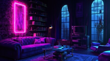 Neon Lit Living Room