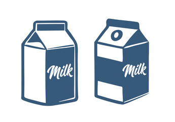 Milk carton packaging container. Milk cartons retro design nutrition product beverage drink.
