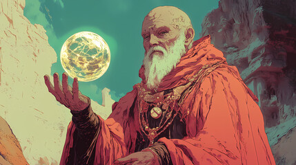 Obraz premium A wise and venerable sage, possessing profound knowledge of history and arcane arts. - generative ai. Arcane. Illustration