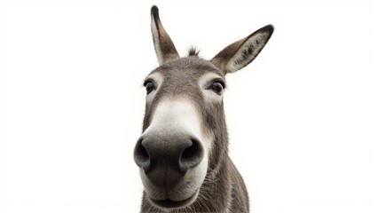 Obraz premium Generative AI, close-up of a gray donkey with soulful eyes against white background