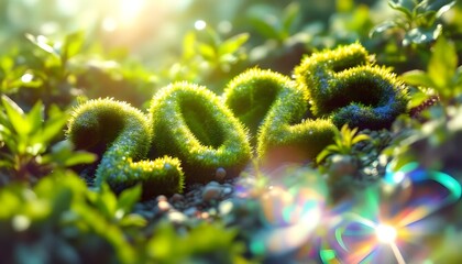 2025 text made of organic materials, surrounded by greenery and nature, representing sustainability and environmental focus create with ai