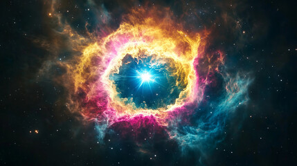 Radiant Nebula with Vibrant Colors and Central Star