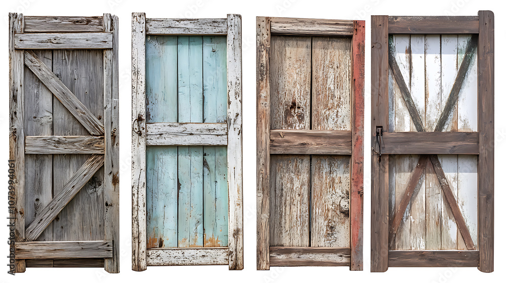 Aufkleber rustic old farm window frame set various colors open shutters weathered wooden texture isolated prem