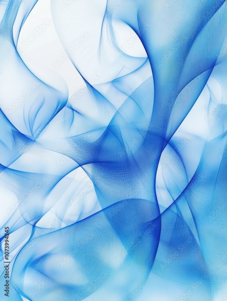 Poster The artwork showcases flowing blue and white lines, forming a captivating 3D abstract pattern that evokes a sense of movement and depth. Generative AI