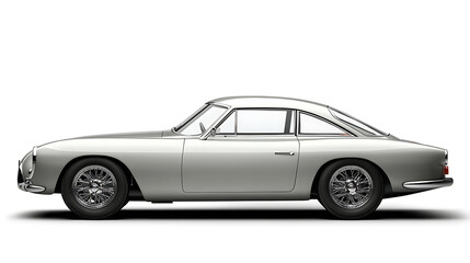 Obraz premium Silver car on white background, profile view Web banner with copyspace