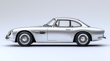 Silver car on white background, profile view Web banner with copyspace