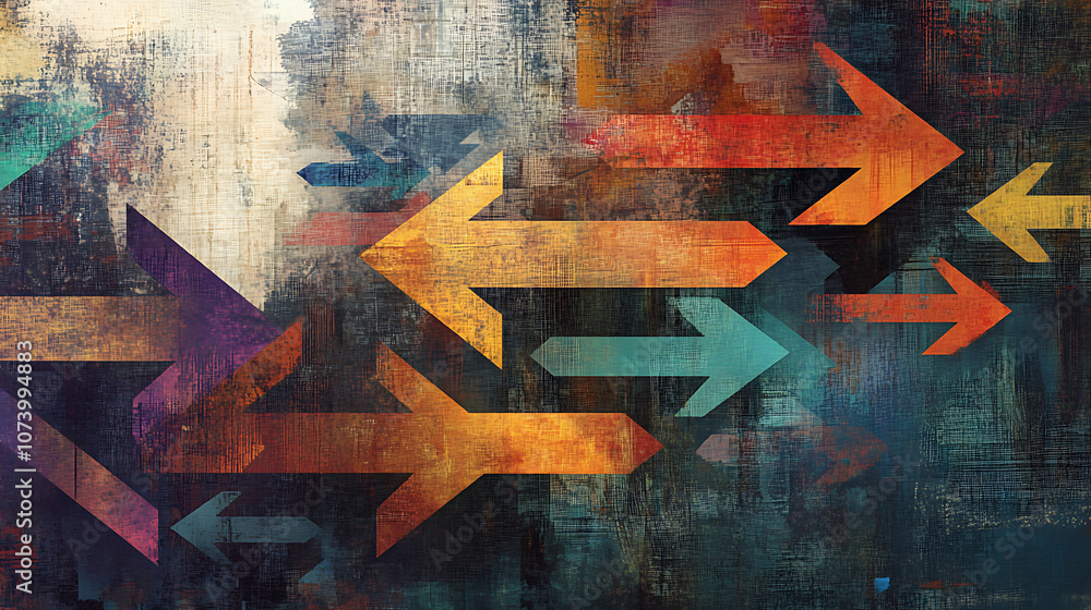 Aufkleber thoughtprovoking digital illustration of arrows pointing in various directions on an artistic backgr