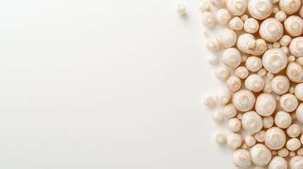 Obraz premium Detailed macro shot of organic Champignon mushrooms on white background, showcasing rich textures and fresh appeal for premium food advertising