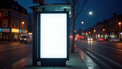 City Streets at Night Urban Transportation Scene. Street advertising bus stop mockup