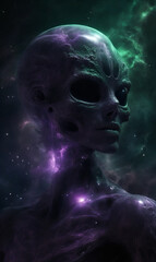 Smooth black alien eyes reflecting the abyss of space