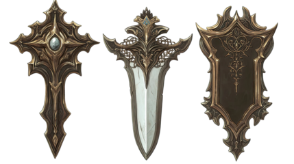 Intricate Filigree Heraldic Crests on Transparent Background Generative AI