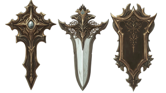 Intricate Filigree Heraldic Crests on Transparent Background Generative AI