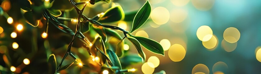 Obraz premium Christmas mistletoe with vibrant lighting, soft glow, festive atmosphere