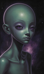 Strong looking alien, his eyes reflect the cosmos