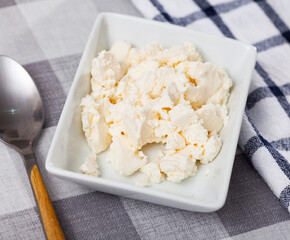 Delicious fresh young cheese on a plate
