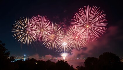 Vibrant Fireworks Display Against Night Sky