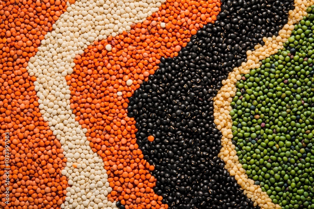 Aufkleber an intricate design featuring a vibrant array of beans, lentils, and seeds showcases natural colors 