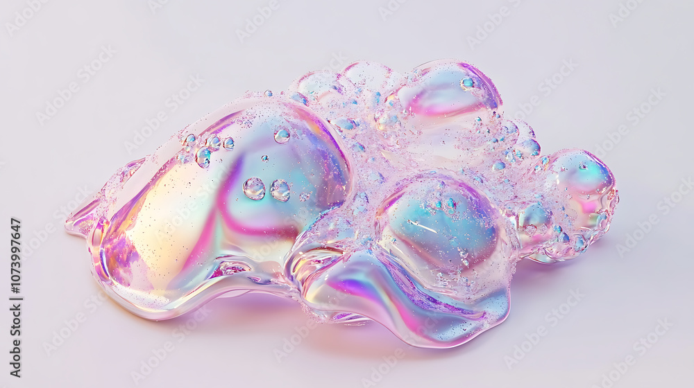 Aufkleber glossy holographic liquid bubbles on white background abstract 3d render