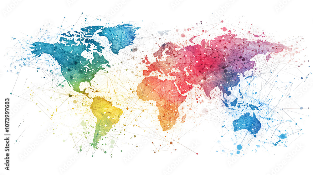 Poster global business network concept interconnected web of companies and industries abstract illustration