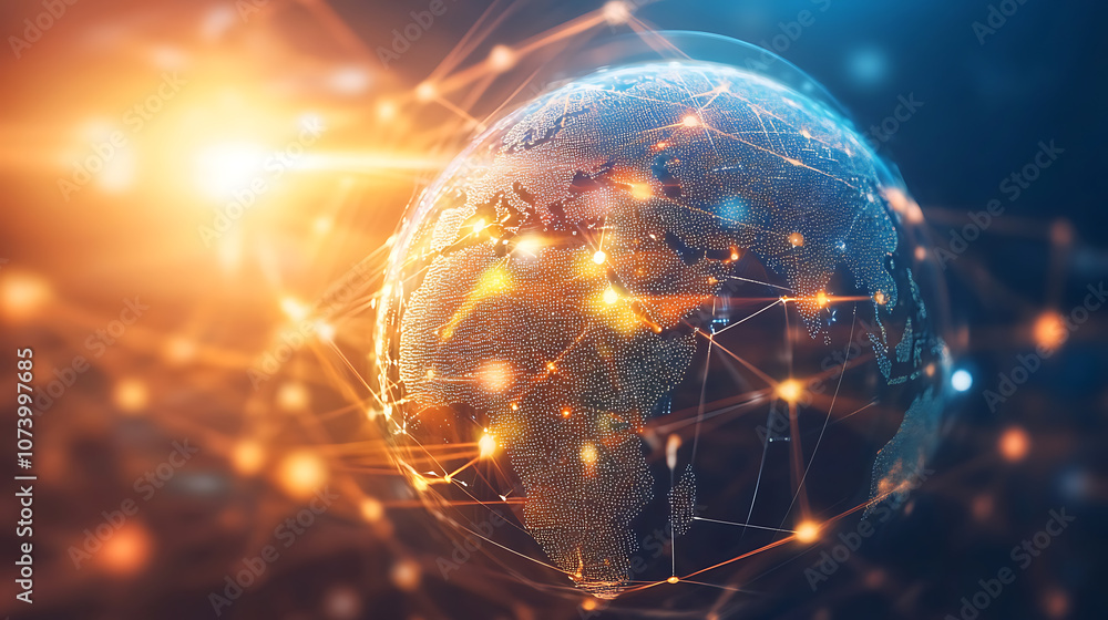 Poster digital world globe centered on africa global network and connectivity concept
