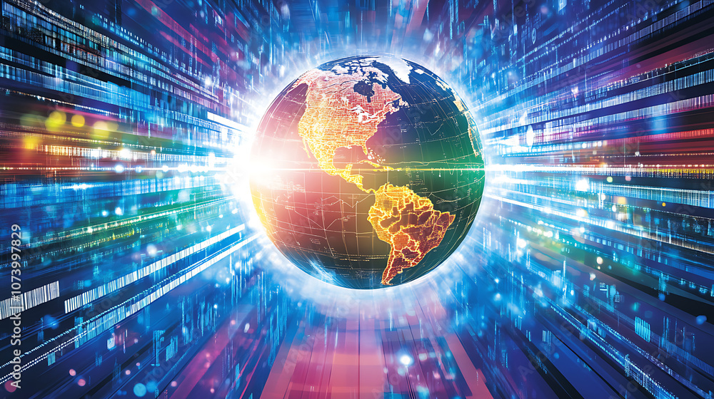 Poster global network connectivity and highspeed data transfer on digital earth technology concept