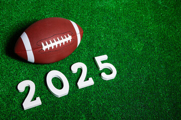 American football ball next to 2025 number