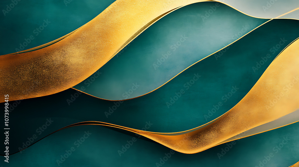 Poster elegant gold and teal abstract waves flowing layers texture modern art background resource digital i
