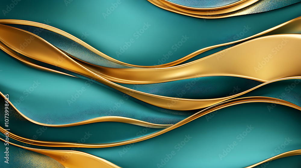 Poster elegant gold and teal abstract waves flowing layers texture modern art background resource digital i