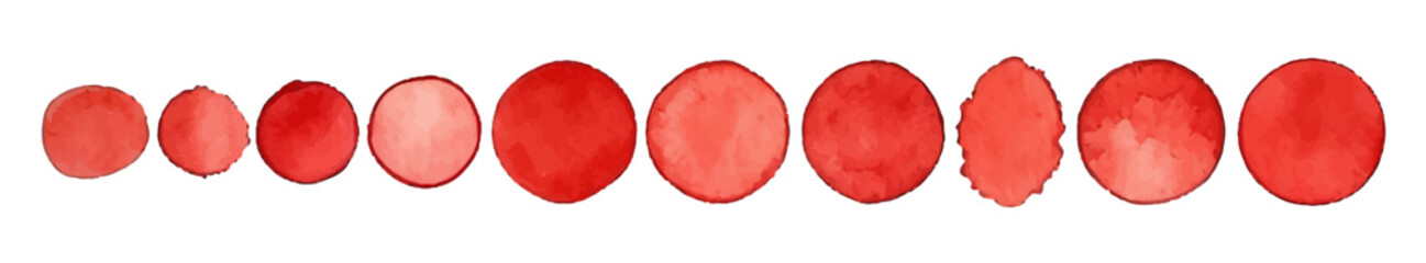 Red watercolor circle stain paint brush. Grunge red watercolor texture blob label ink round vector background.