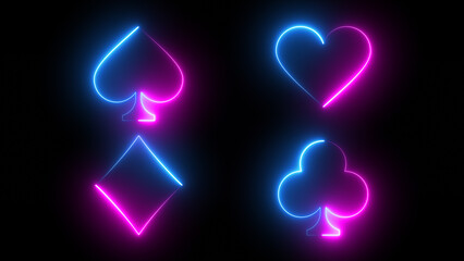 neon illustration of four suits of playing cards