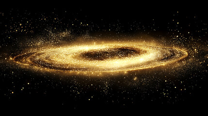 Luxurious gold glitter powder splash on black background dark galaxy fantasy