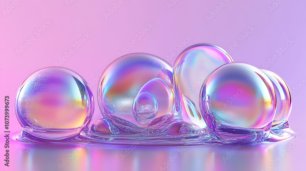 Poster iridescent liquid metal blobs futuristic chrome shapes holographic melted drops abstract 3d elements