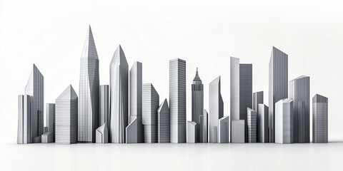Fototapeta premium Modern city center with futuristic skyscrapers growing on white background