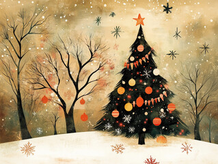 winter landscape with Christmas tree