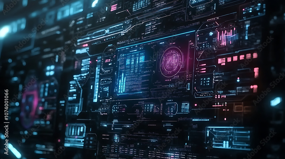 Poster scifi hud screen with futuristic elements holographic interface for cyberpunk game or vr vector illu