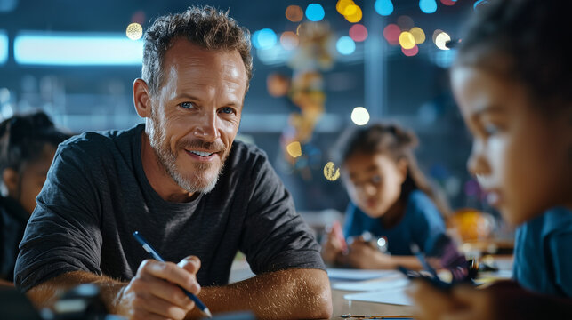 Man Engaging with Students in Learning Environment