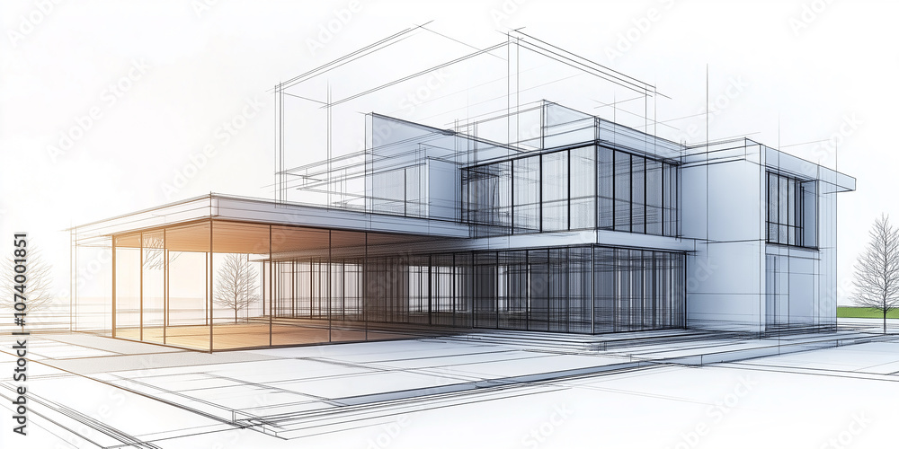 Poster modern house sketch drawing showing abstract architecture design