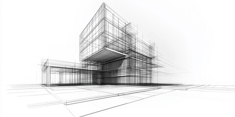Abstract architectural building design showing futuristic wireframe structure
