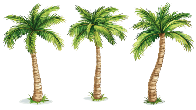 Cartoon Palm Trees on Transparent Background Generative AI