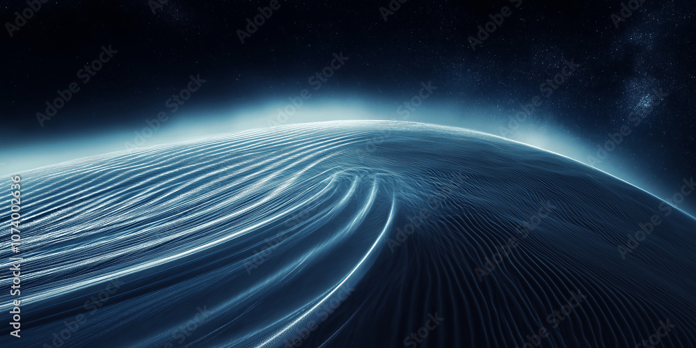 Aufkleber Glowing lines flowing on dark planet surface in outer space