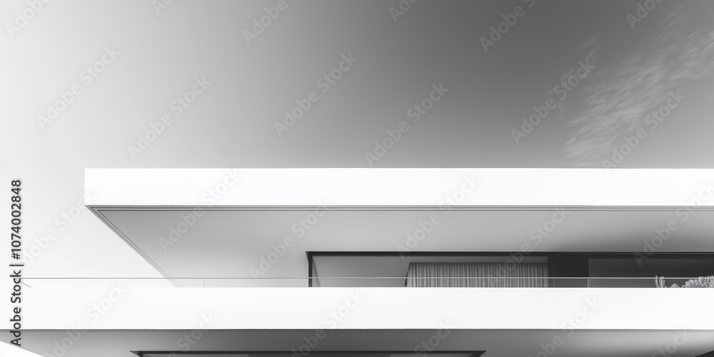 Aufkleber modern minimalist white building showing geometric lines and balcony under cloudy sky