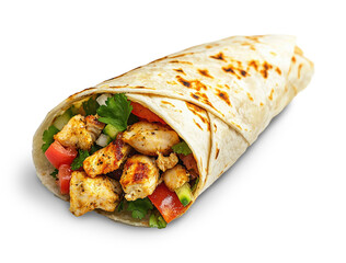 Mexican burrito isolated on white background. AI generative.