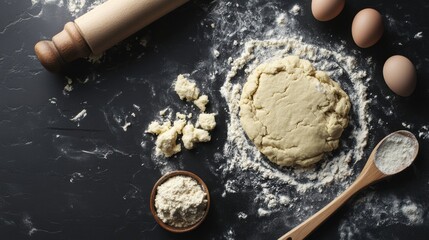 Preparing pastry dough with eggs and flour in a kitchen setting