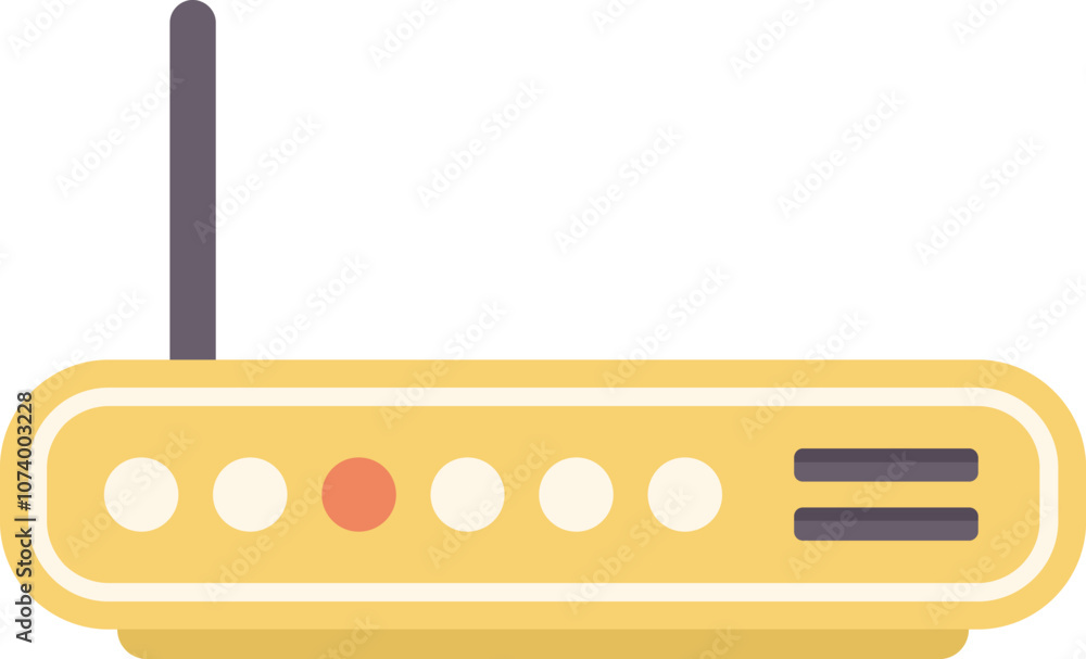Poster yellow wifi router providing wireless signal with indicator lights on white background