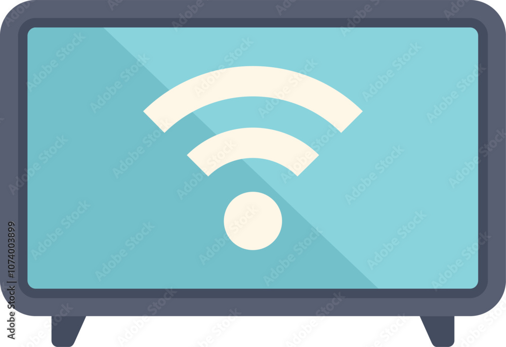 Poster flat design icon of a smart tv showing a wifi signal icon on the screen