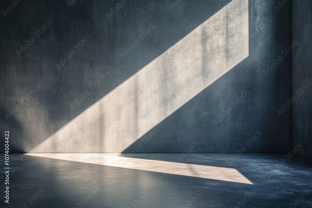 Poster Soft light streams into the minimalistic space, creating a dynamic interplay of shadow and illumination on the concrete surfaces. Generative AI