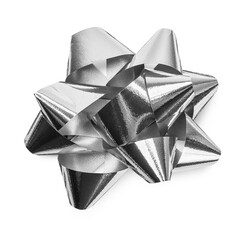 Silver Gift Bow with Shadow Isolated Ready for Your Present. Transparent PNG.
