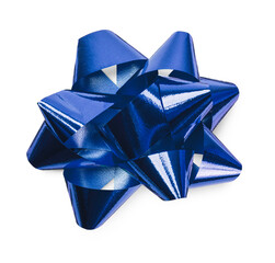 Blue Gift Bow with Shadow Isolated Ready for Your Present. Transparent PNG.