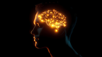 Obraz premium Human head with glowing neurons in brain. esoteric and meditation concept. connection with other worlds. Arcane. Illustration